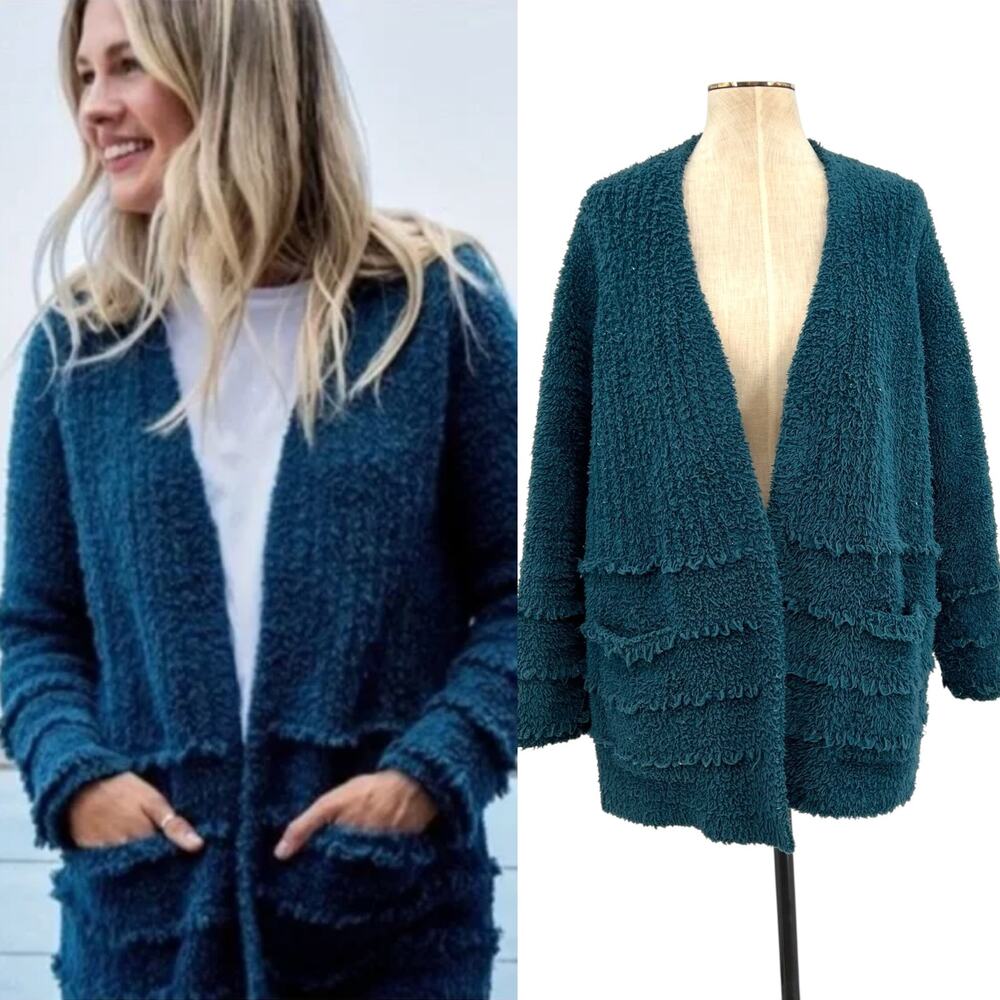 Barefoot Dreams CozyChic Boardwalk Cardigan Sweater Teal Blue Size Large